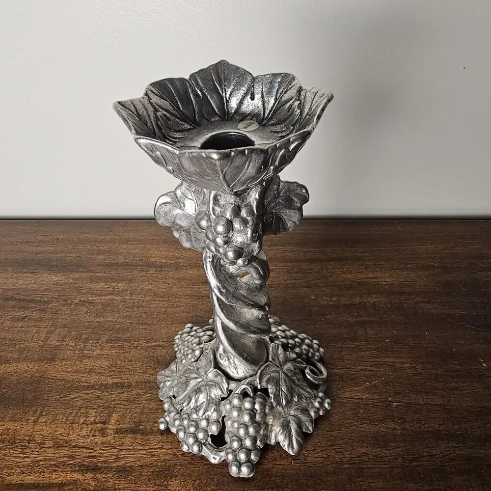 Vintage Arthur Court Grape Spiral Candle Holder Sand Cast Aluminum 1996